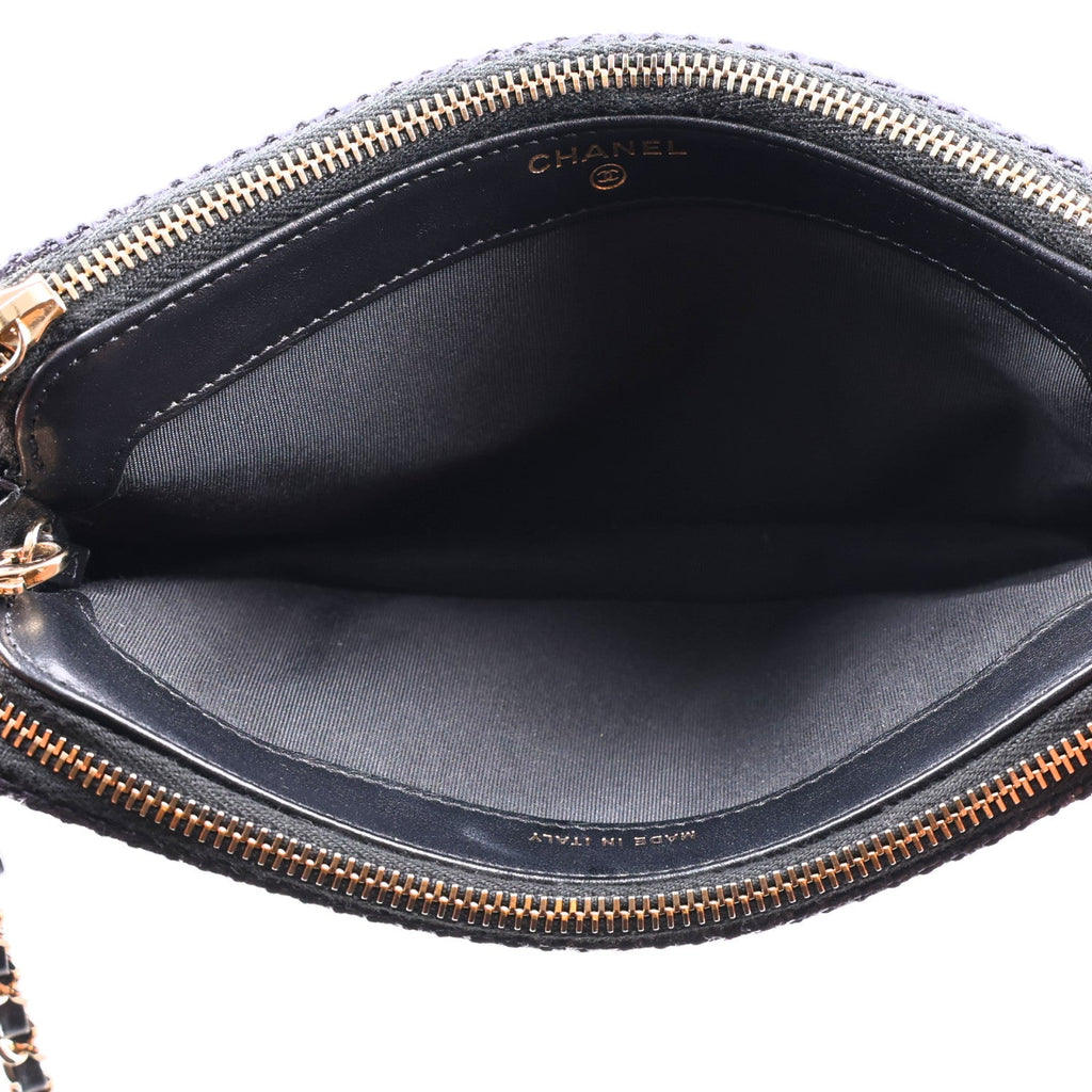 Lurex Straw Small Deauville Clutch With Chain Black