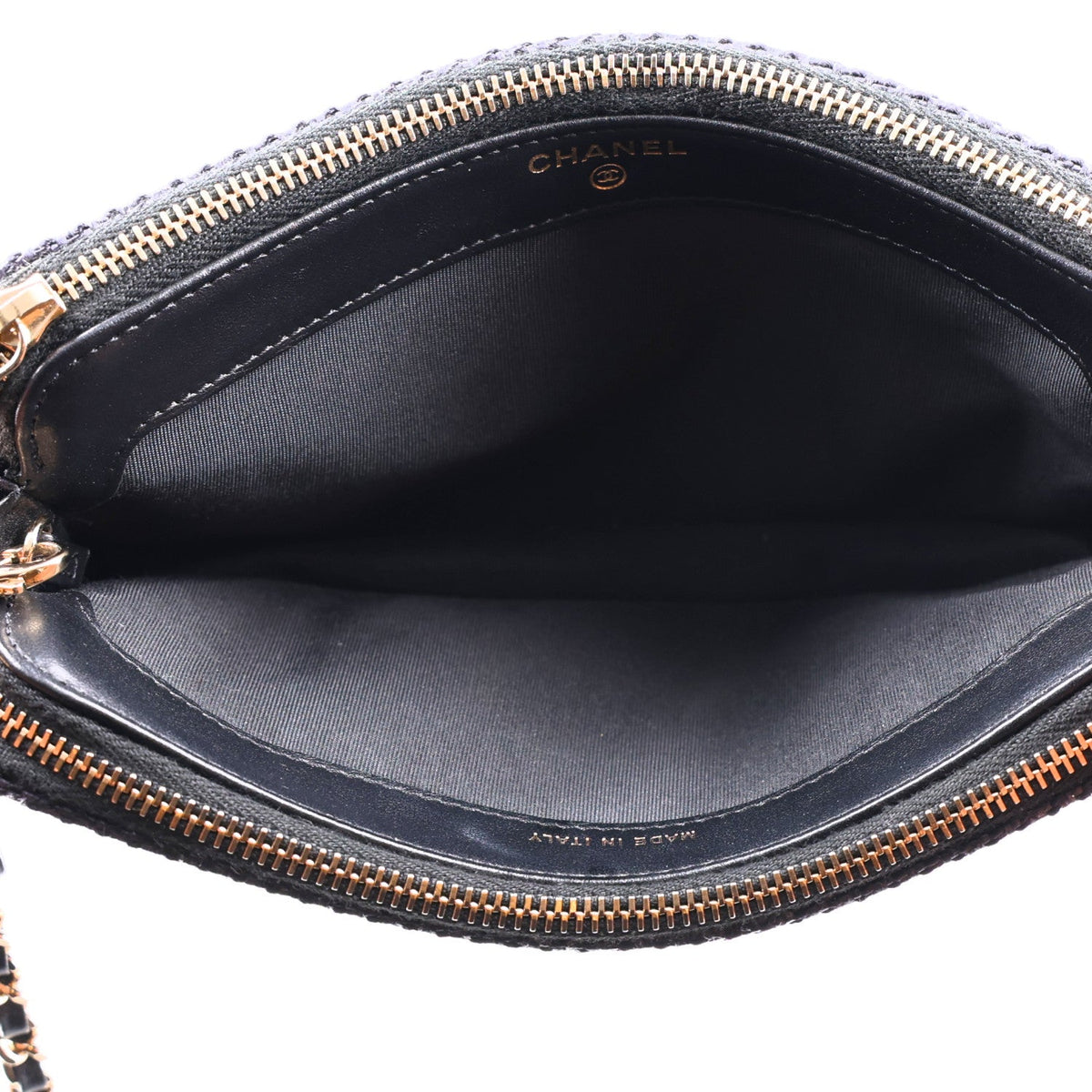 Lurex Straw Small Deauville Clutch With Chain Black