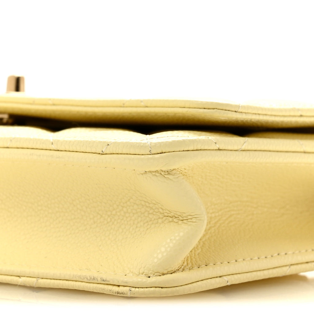 Caviar Quilted CC Turn Lock Wallet On Chain WOC Light Yellow
