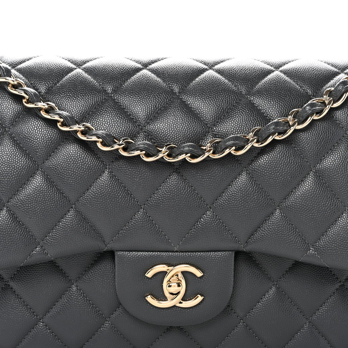 Caviar Quilted Jumbo Double Flap Dark Grey