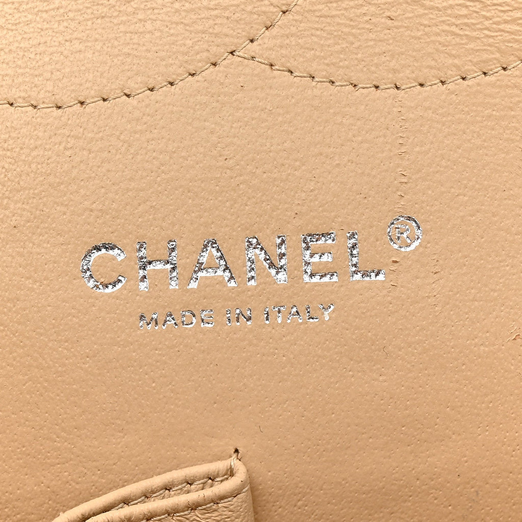 Caviar Quilted Jumbo Double Flap Light Beige