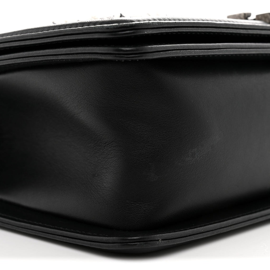 Tweed Calfskin Medium Boy Flap Black White