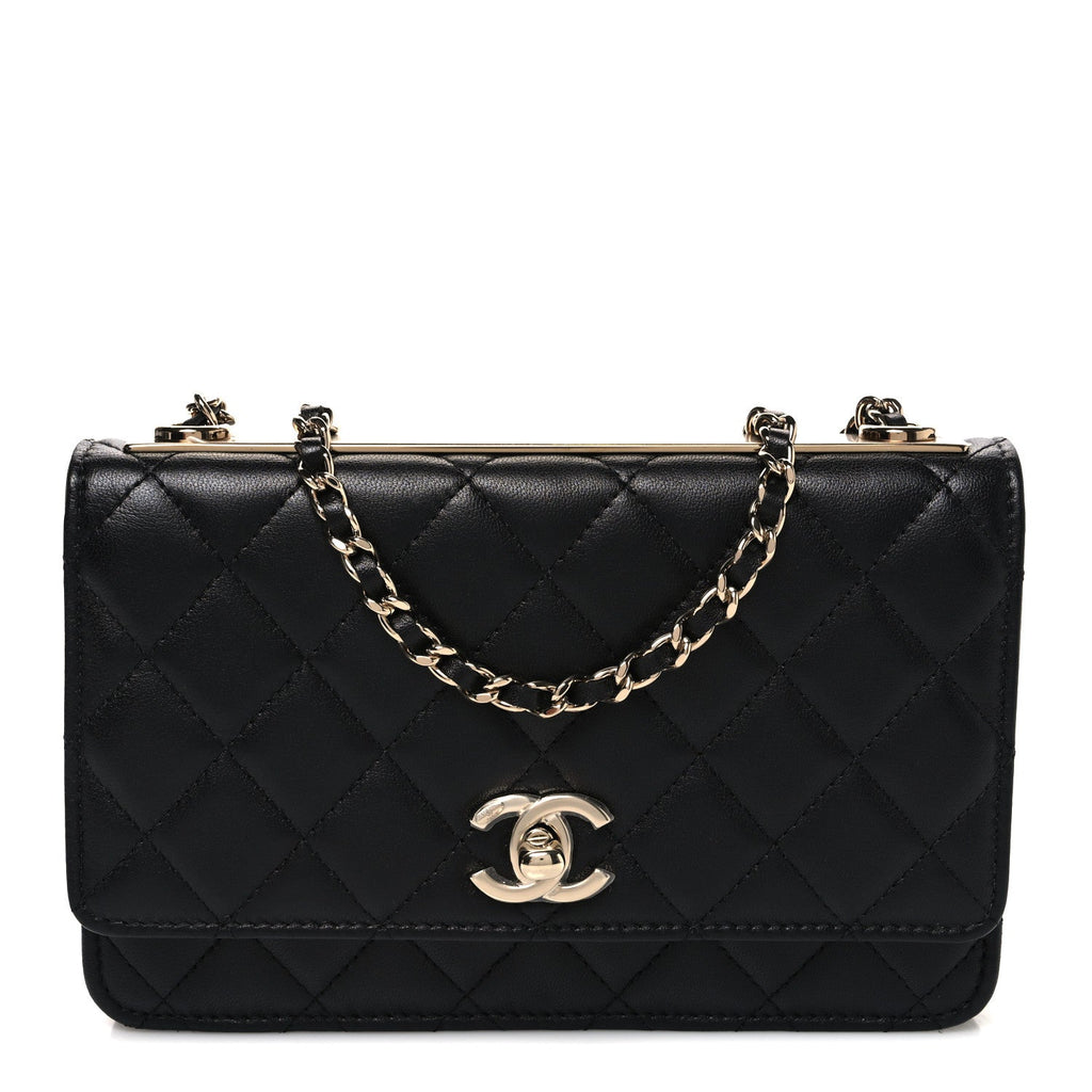 Lambskin Quilted Trendy CC Wallet On Chain WOC Black