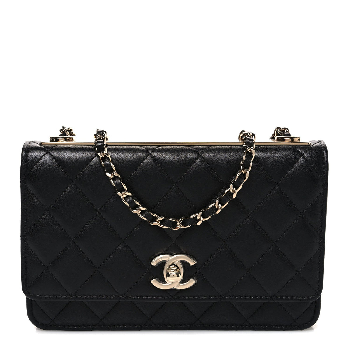 Lambskin Quilted Trendy CC Wallet On Chain WOC Black
