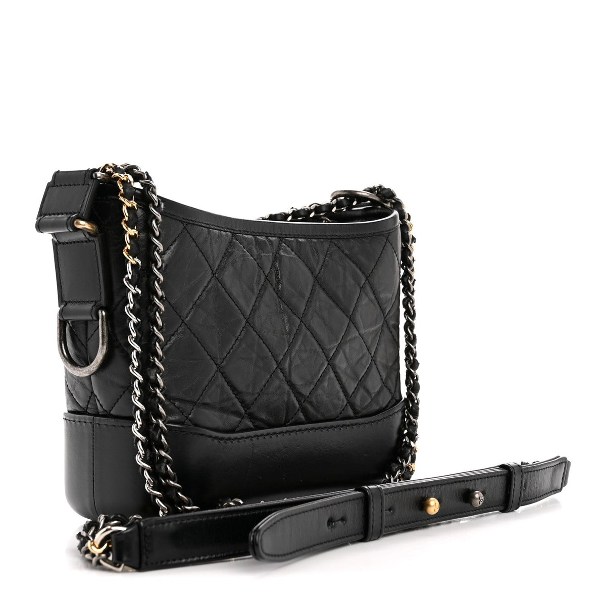 Aged Calfskin Quilted Small Gabrielle Hobo Black