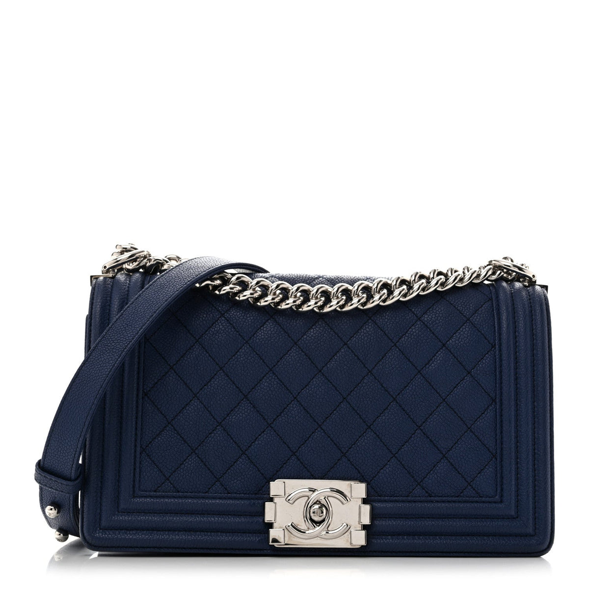 Caviar Quilted Medium Boy Flap Dark Blue