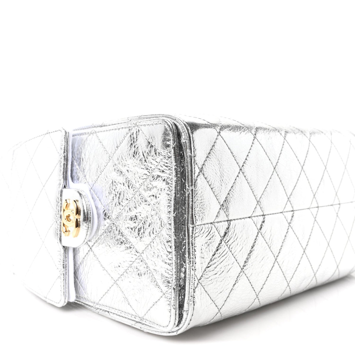 Metallic Aged Calfskin Quilted Small Chanel 25 Handbag Silver