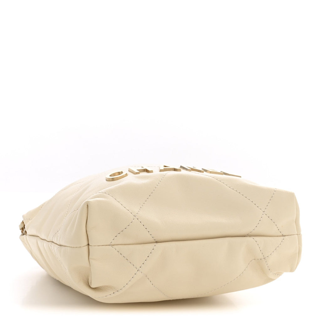 Shiny Calfskin Quilted Mini Chanel 22 Light Beige