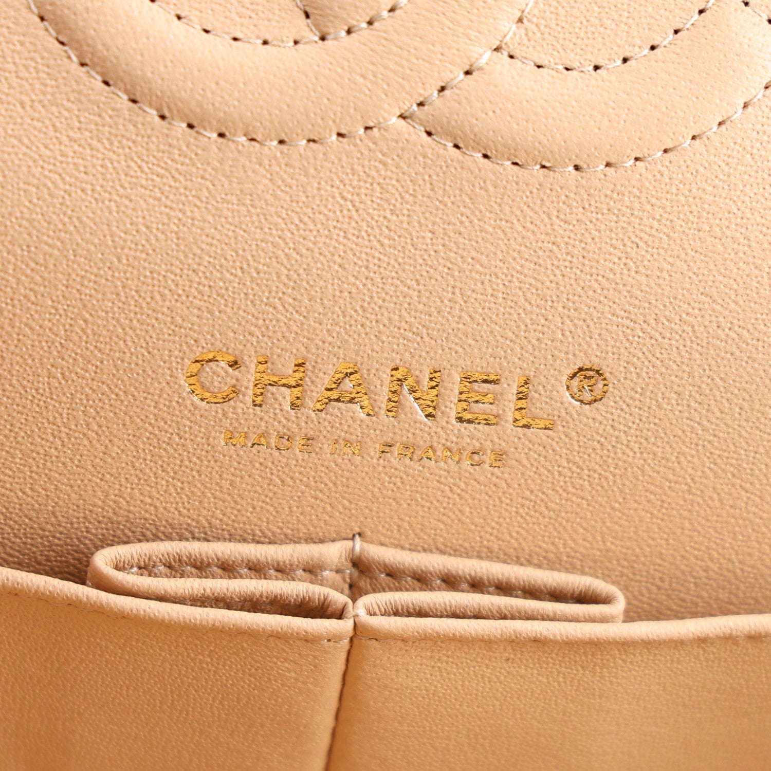Lambskin Quilted Medium Double Flap Beige