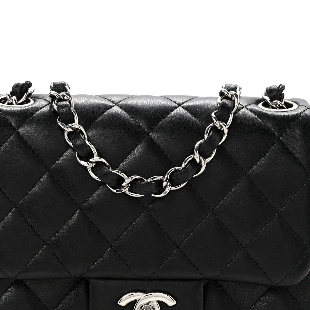 Lambskin Quilted Mini Square Flap Black
