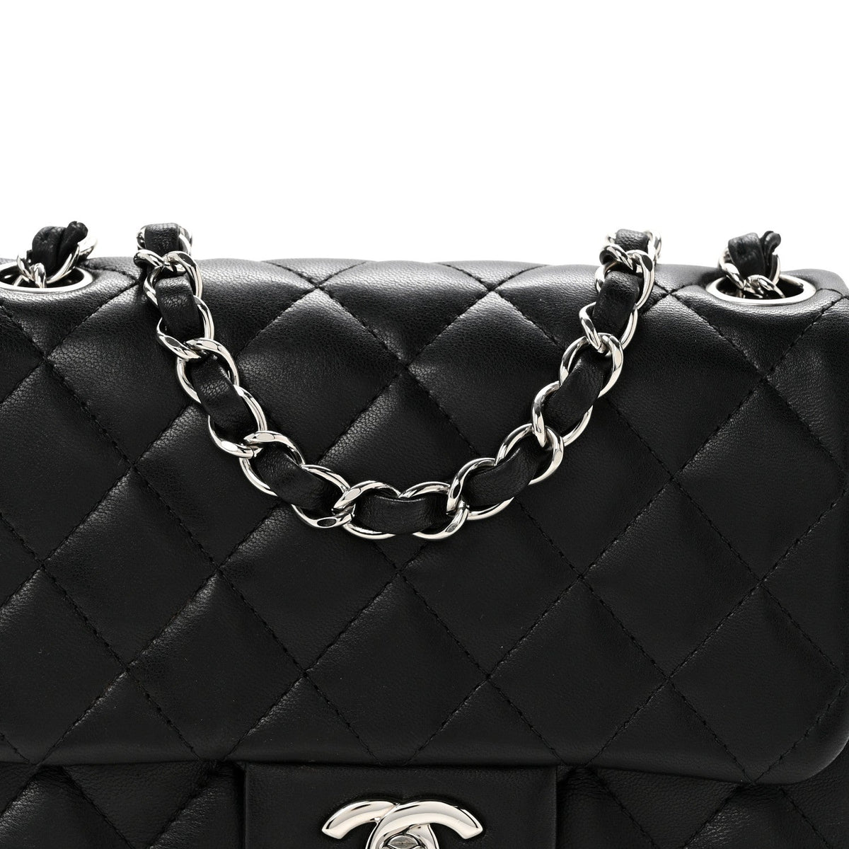 Lambskin Quilted Mini Square Flap Black