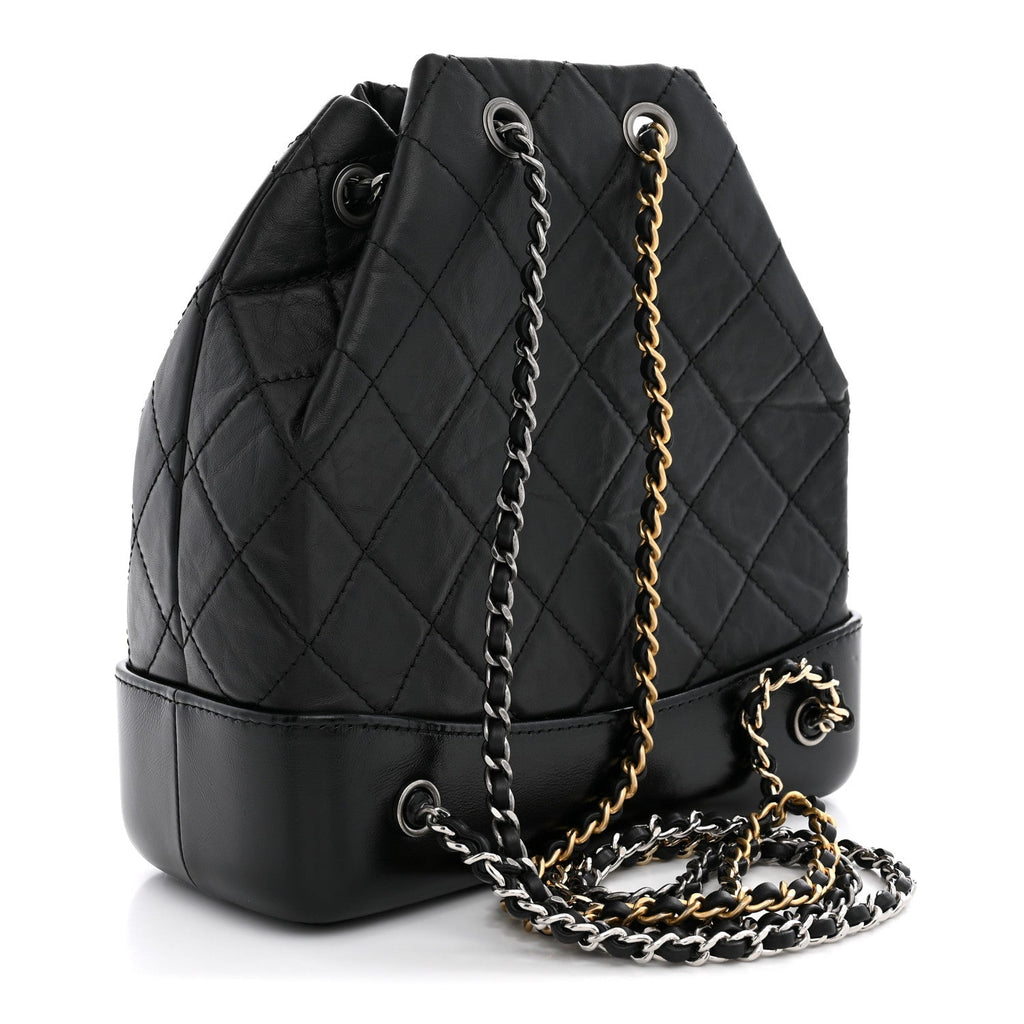 Aged Calfskin Quilted Small Gabrielle Backpack Black