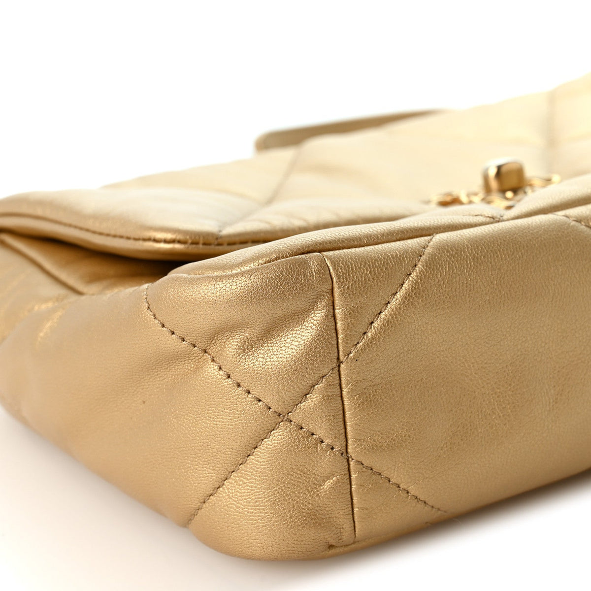 Metallic Goatskin Quilted Medium Chanel 19 Flap Gold