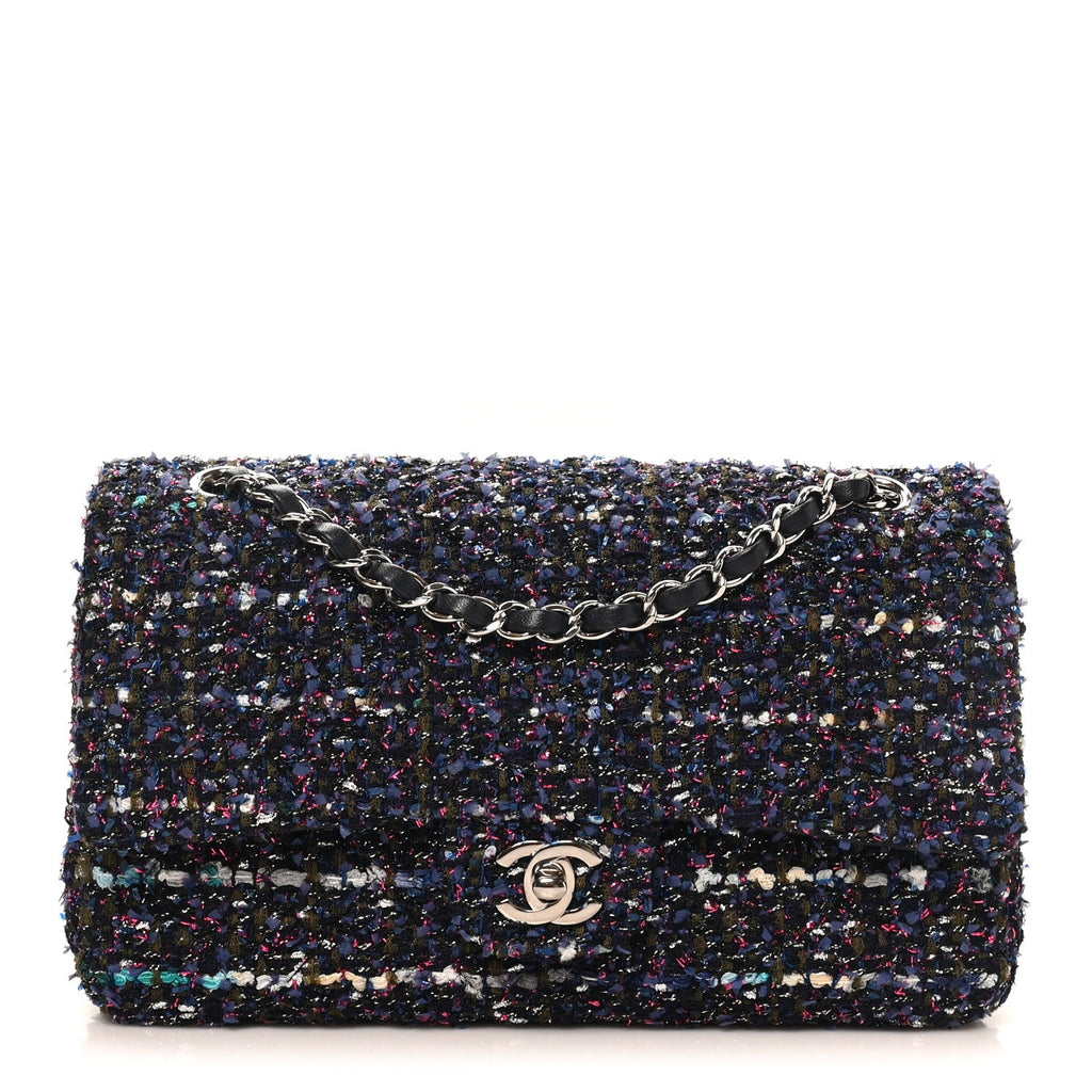 Tweed Quilted Medium Double Flap Blue Purple Khaki Pink