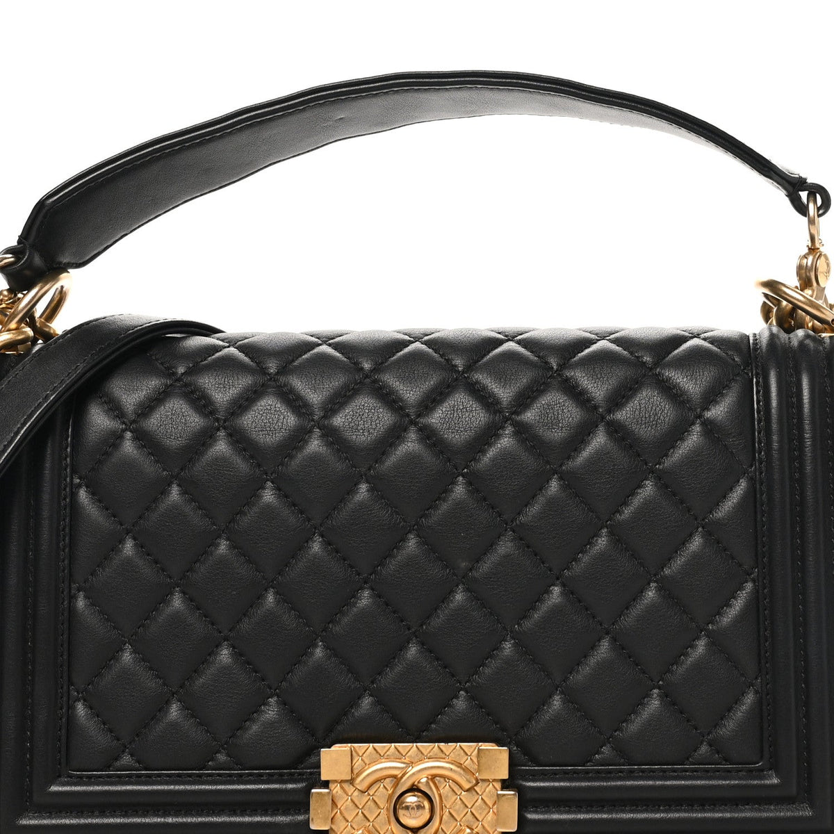 Calfskin Medium Boy Logo Top Handle Flap Black Black