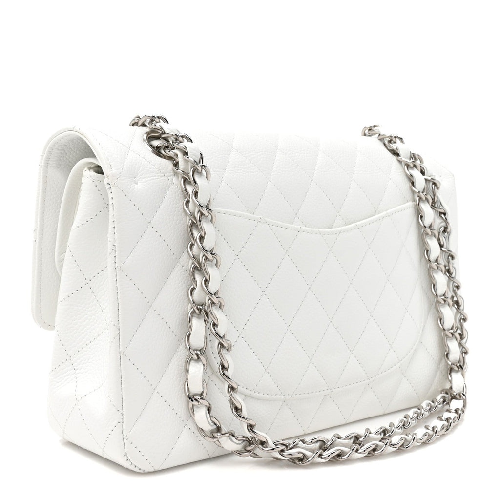 Caviar Quilted Medium Double Flap White