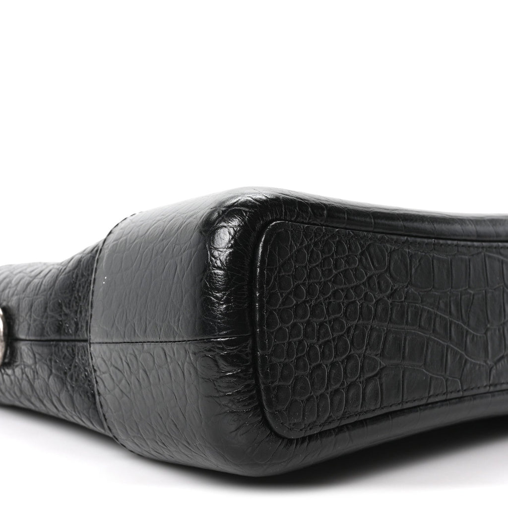 Crocodile Embossed Calfskin Medium Gabrielle Cocodile Hobo Black