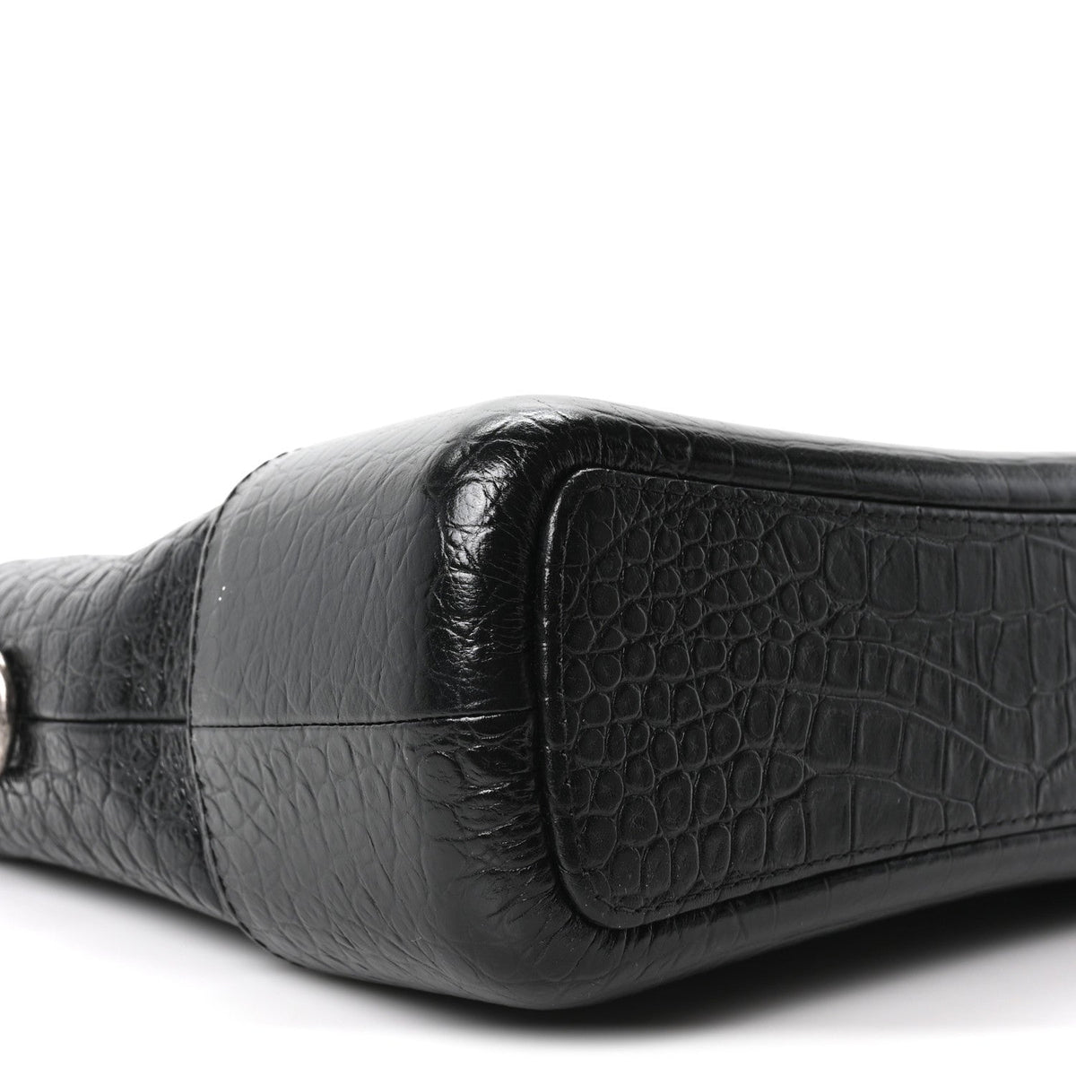 Crocodile Embossed Calfskin Medium Gabrielle Cocodile Hobo Black