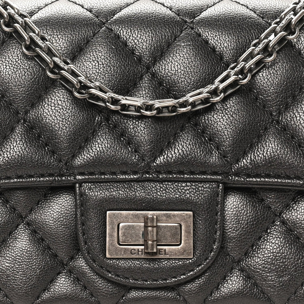 Metallic Sheepskin Quilted 2.55 Reissue Mini Flap Dark Silver
