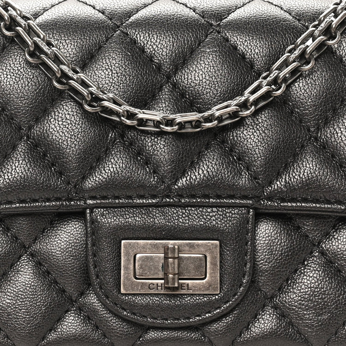 Metallic Sheepskin Quilted 2.55 Reissue Mini Flap Dark Silver