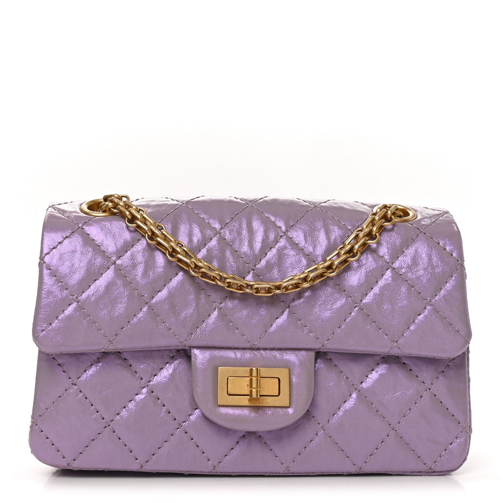 Glittered Aged Calfskin Quilted Mini 2.55 Reissue Flap Lilac