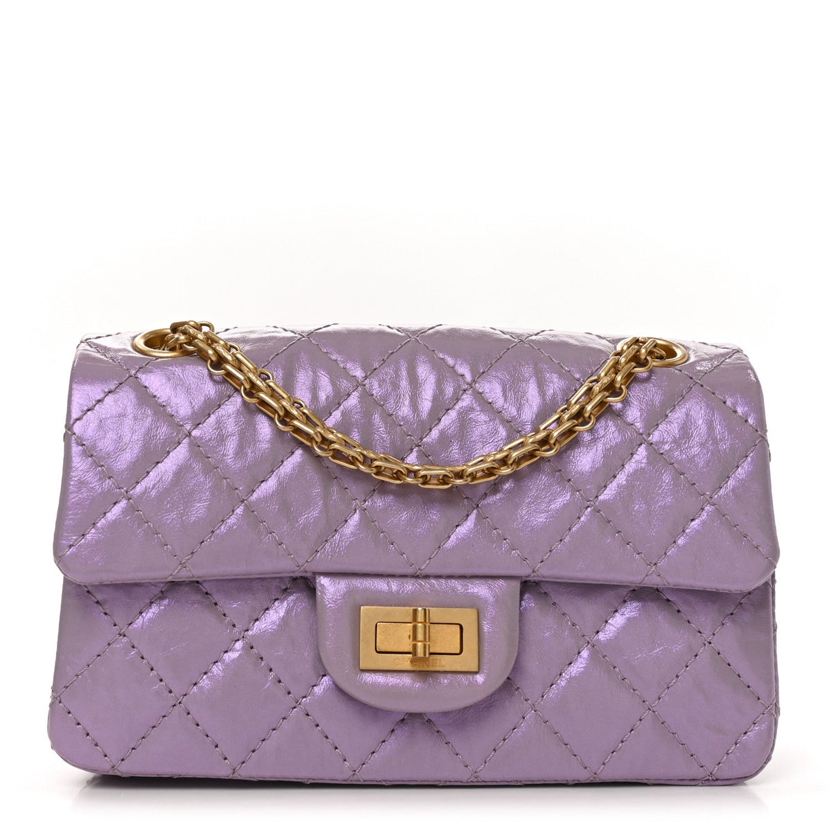 Glittered Aged Calfskin Quilted Mini 2.55 Reissue Flap Lilac