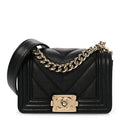 Caviar Chevron Quilted Mini Boy Flap Black Black