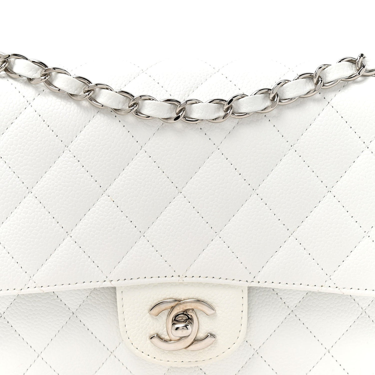 Caviar Quilted Medium Double Flap White
