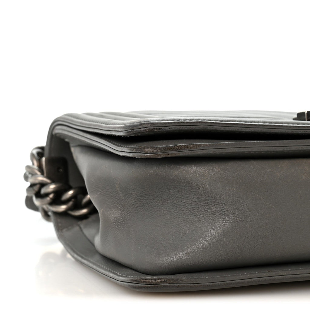 Lambskin Chevron Quilted Medium Boy Flap Grey