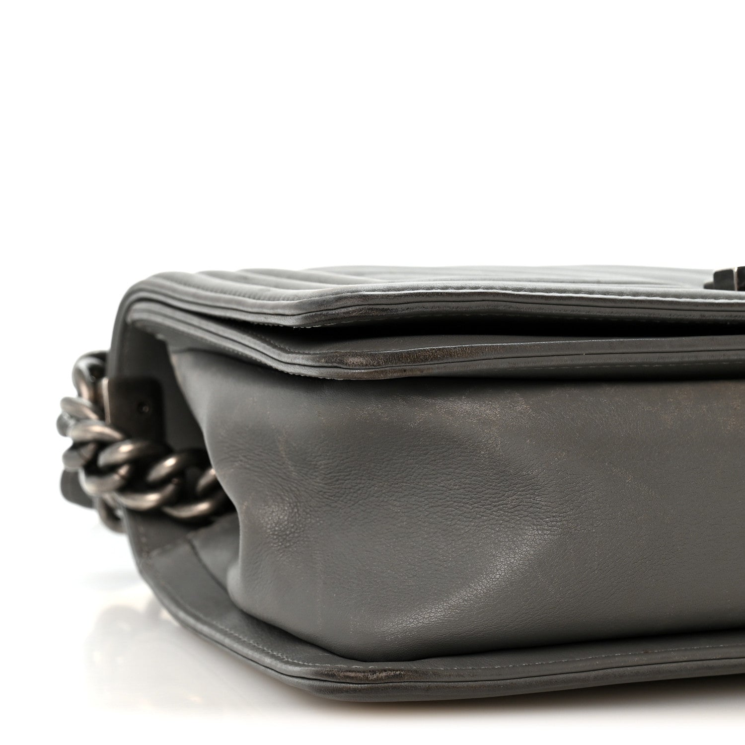 Lambskin Chevron Quilted Medium Boy Flap Grey