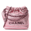 Metallic Lambskin Lacquered Monochrome Quilted Mini Chanel 22 Pink