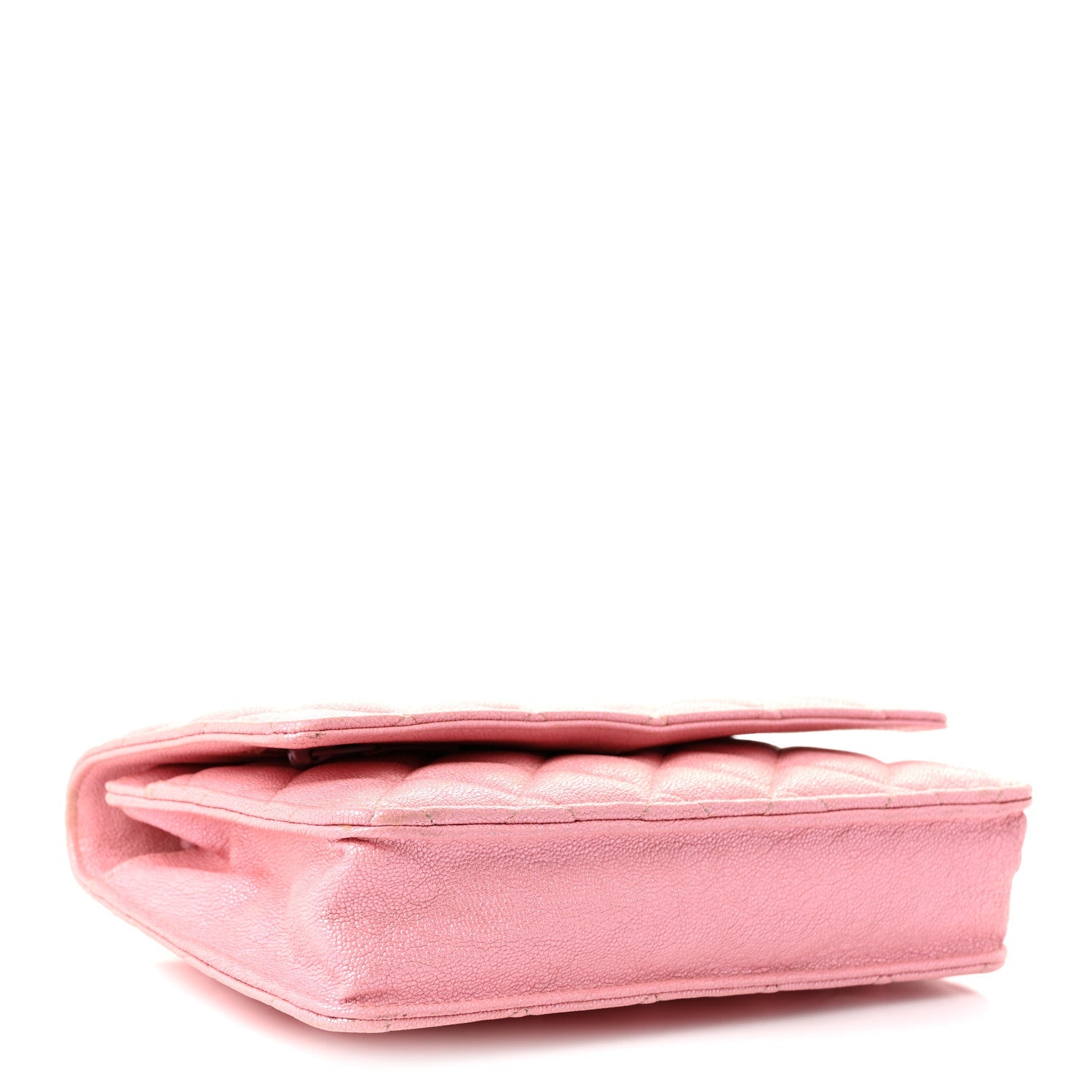 Iridescent Caviar Quilted Wallet on Chain WOC Rose Pink
