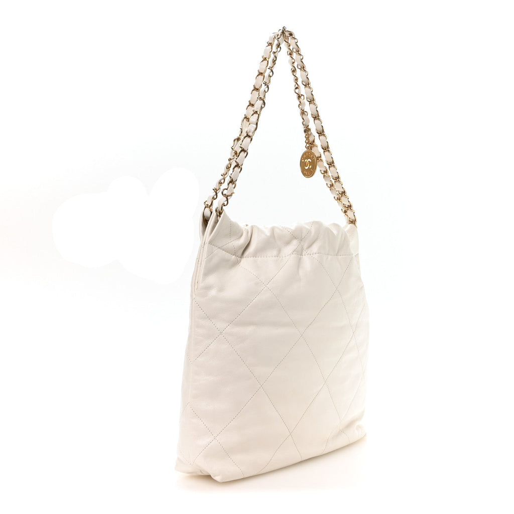 Shiny Calfskin Quilted Small Chanel 22 White