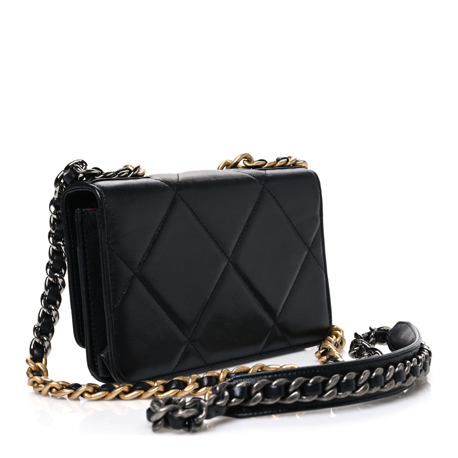 Goatskin Quilted Chanel 19 Wallet On Chain WOC Black