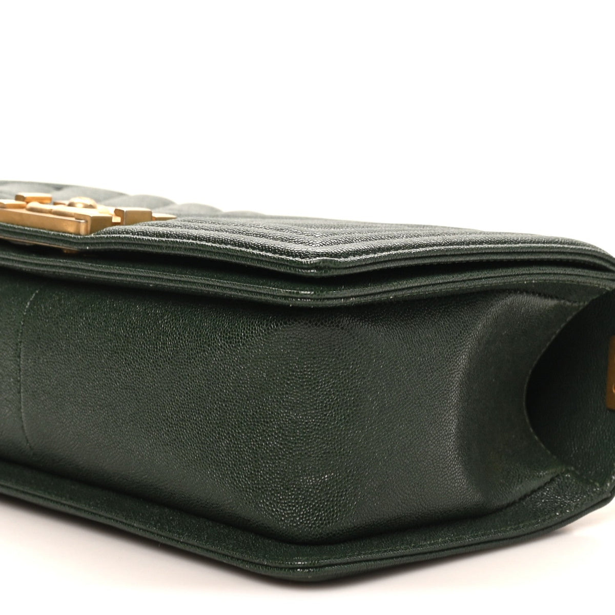Caviar Chevron Quilted Medium Boy Flap Dark Green