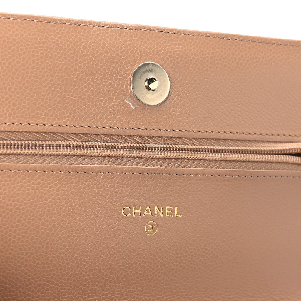 Caviar Quilted Wallet on Chain WOC Dark Beige