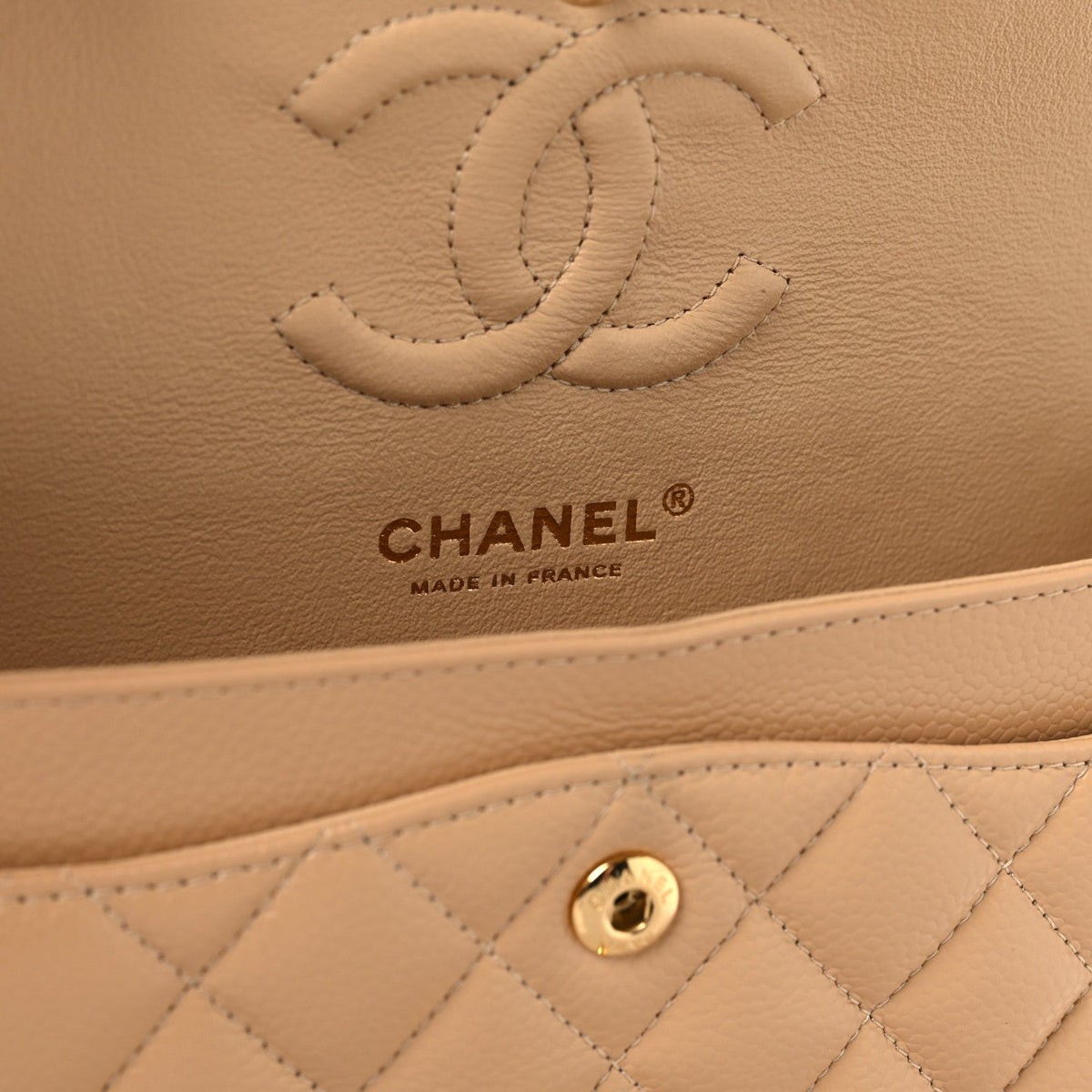 Caviar Quilted Small Double Flap Beige