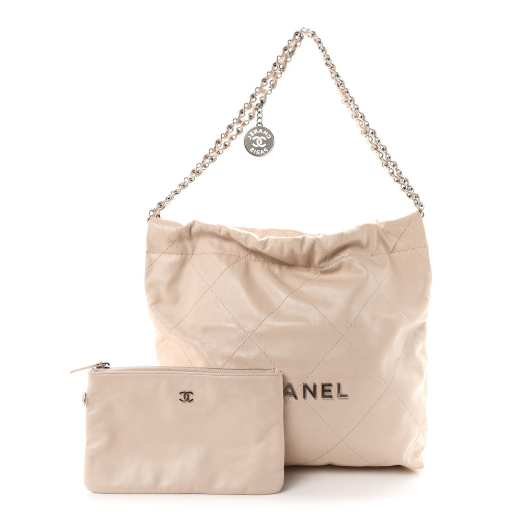 Shiny Calfskin Quilted Small Chanel 22 Ecru