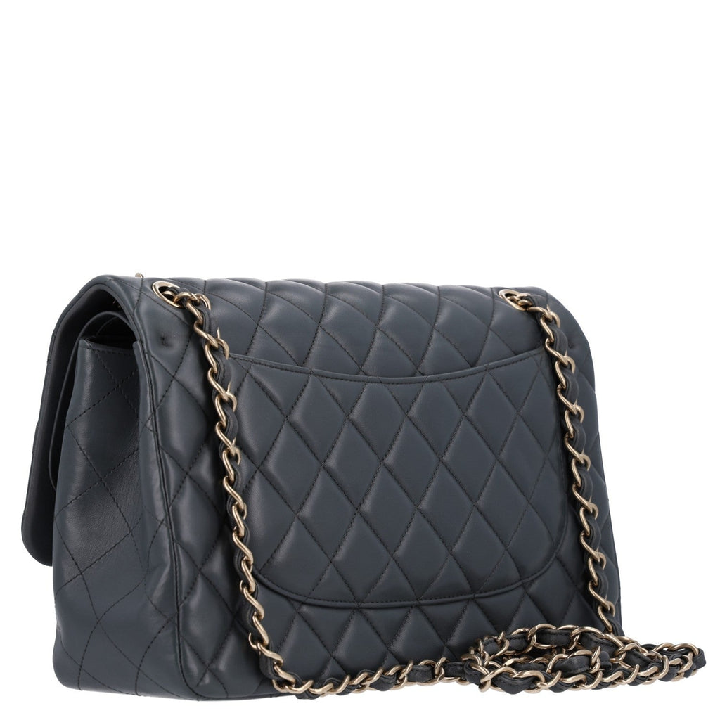 Lambskin Quilted Jumbo Double Flap Dark Grey