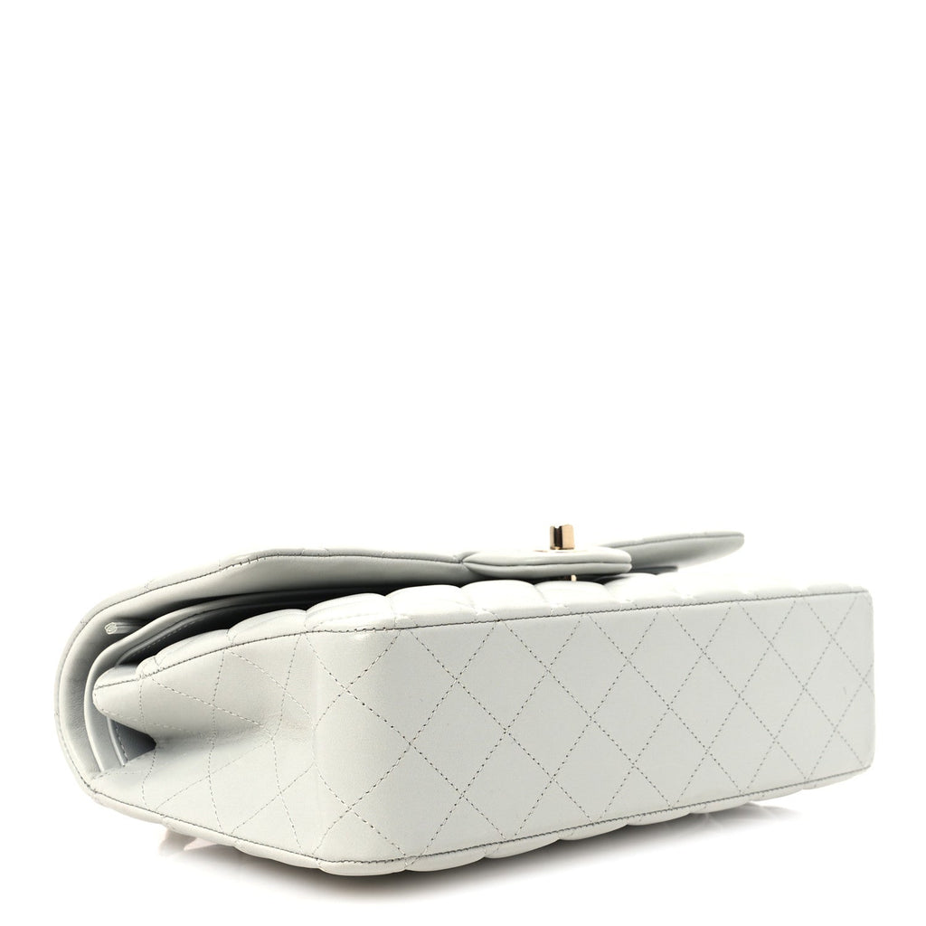 Lambskin Quilted Medium Double Flap Light Grey
