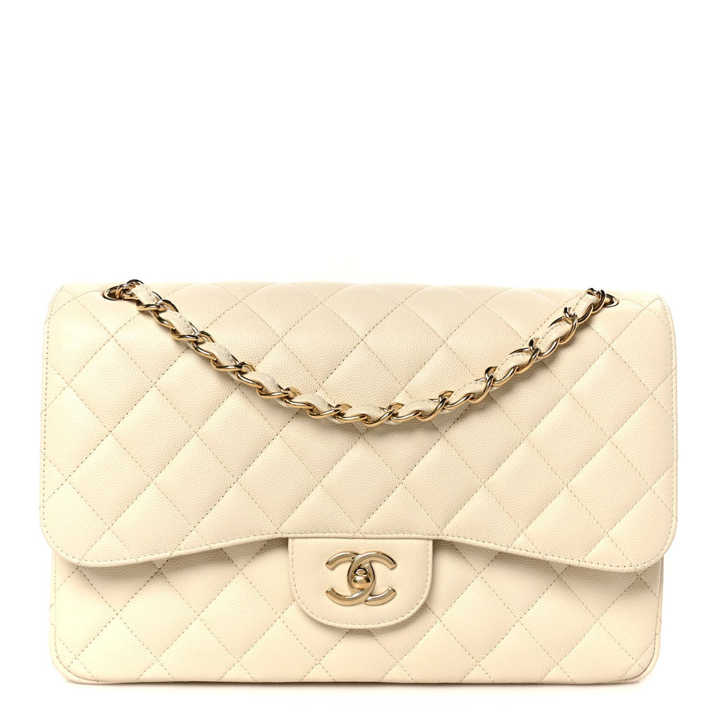 Caviar Quilted Jumbo Double Flap White