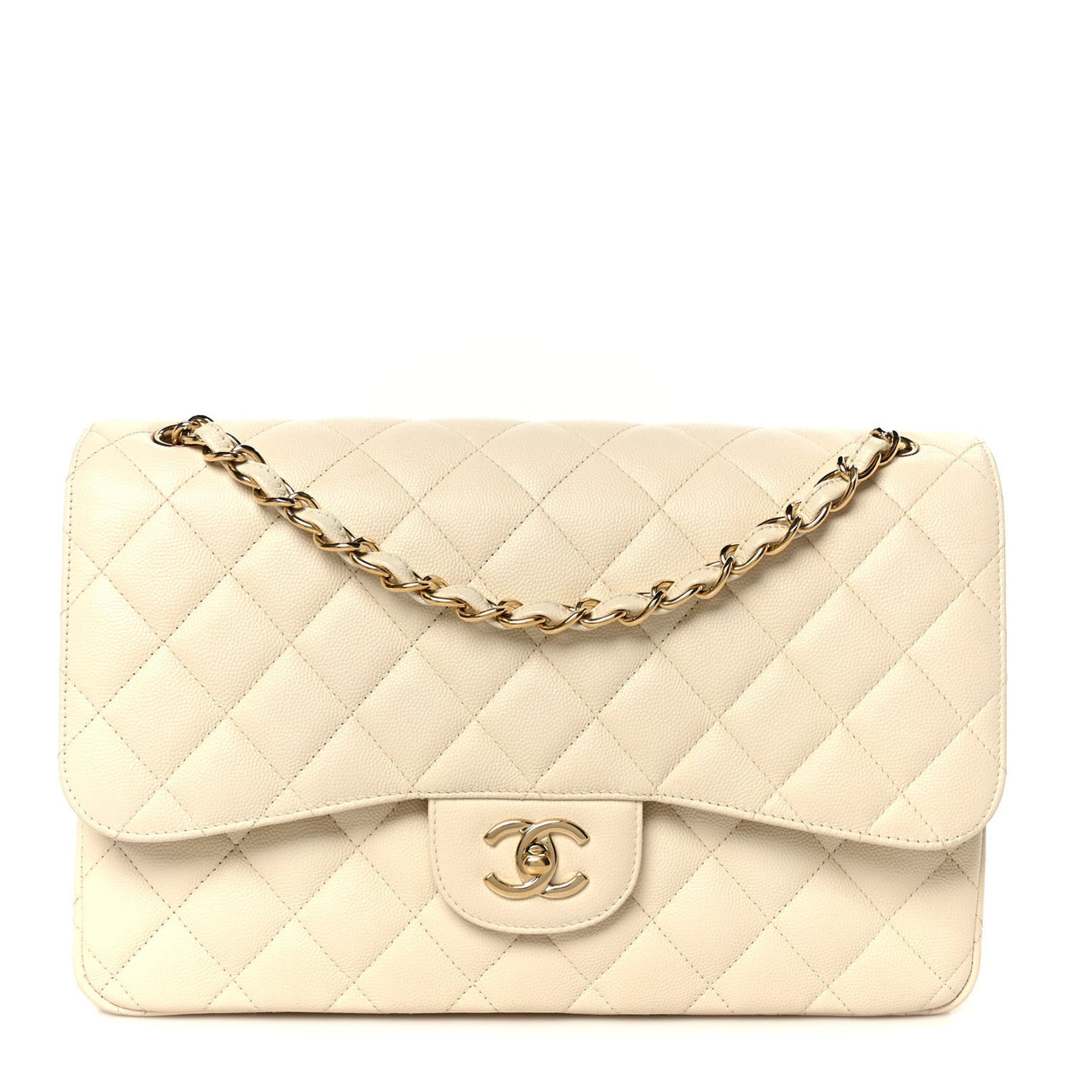 Caviar Quilted Jumbo Double Flap White