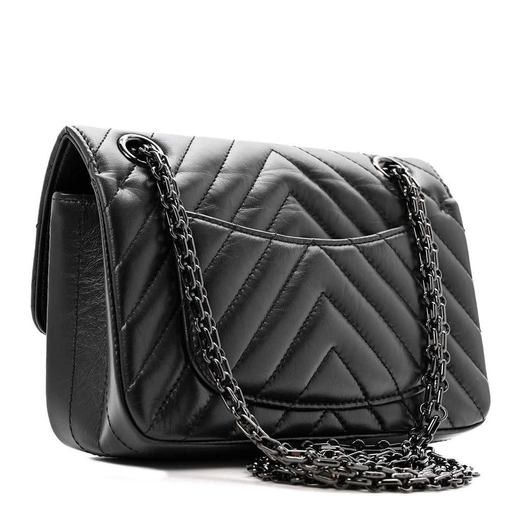 Aged Calfskin Chevron Quilted 2.55 Reissue Mini Flap So Black
