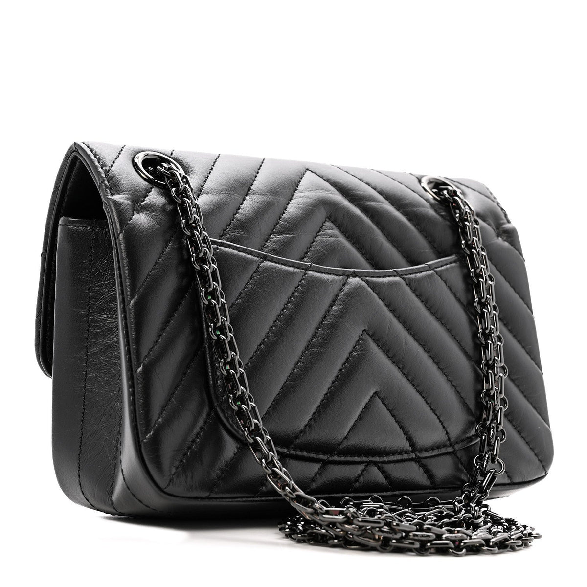 Aged Calfskin Chevron Quilted 2.55 Reissue Mini Flap So Black
