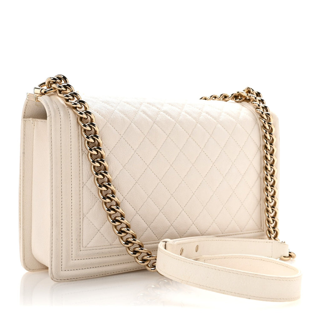 Caviar Quilted New Medium Boy Flap White