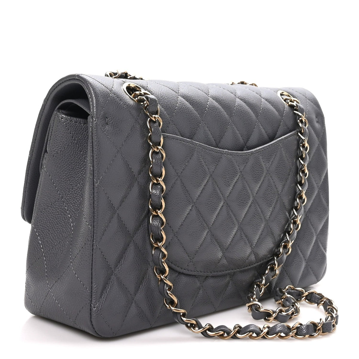 Caviar Quilted Medium Double Flap Dark Grey
