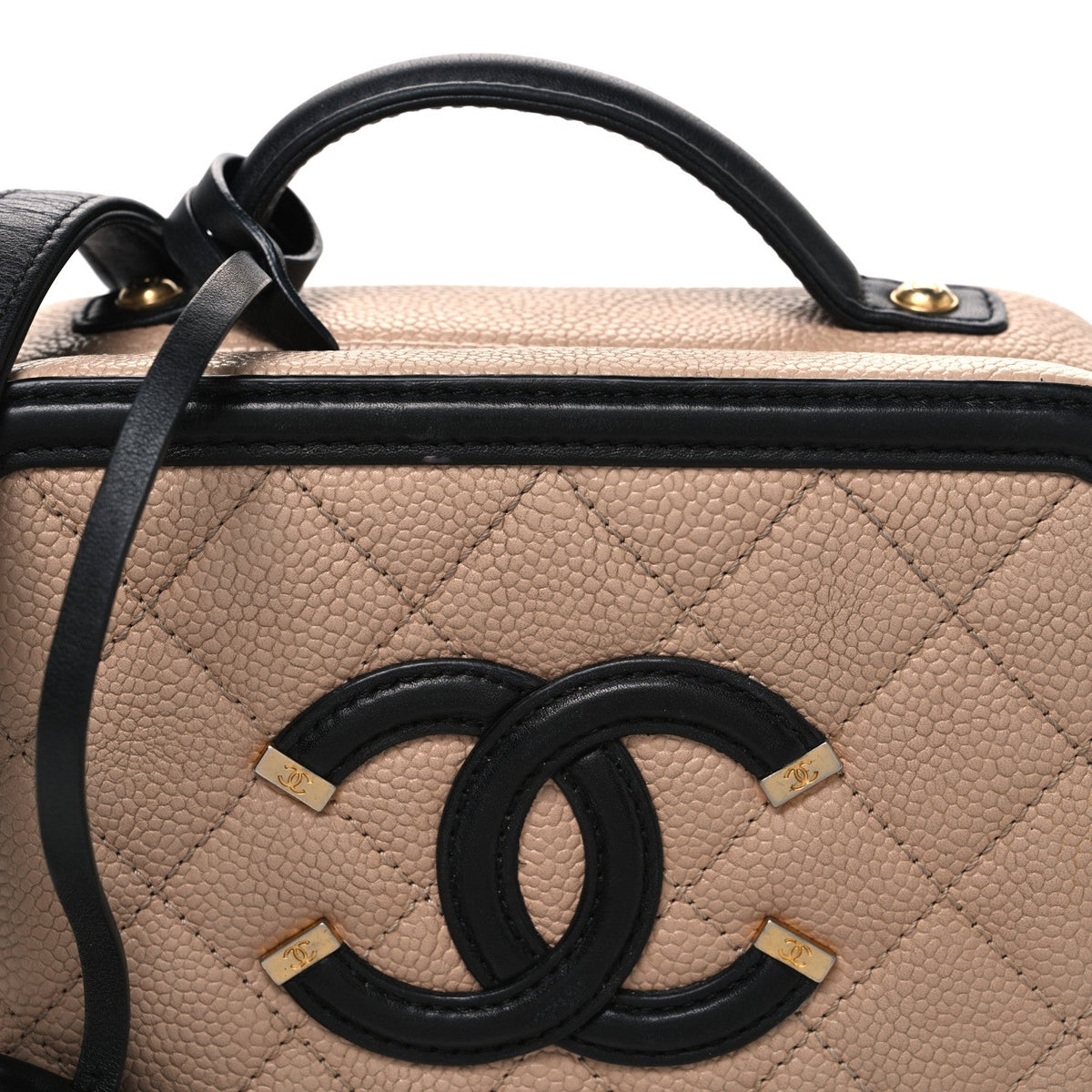 Caviar Quilted Small CC Filigree Vanity Case Beige Black