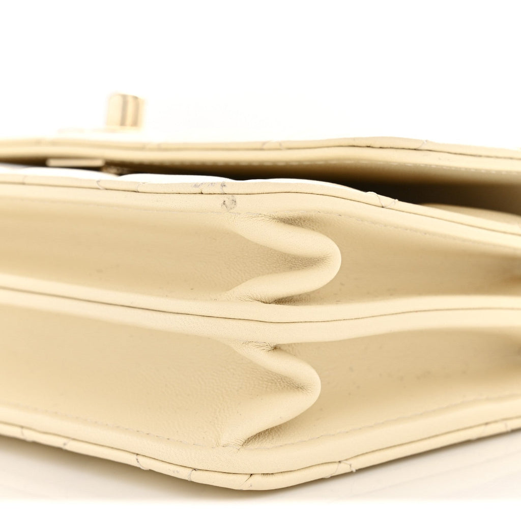 Lambskin Quilted Trendy CC Dual Handle Clutch With Chain Light Beige