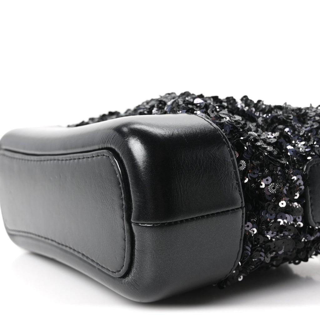 Sequin Calfskin Small Gabrielle Hobo Black Silver