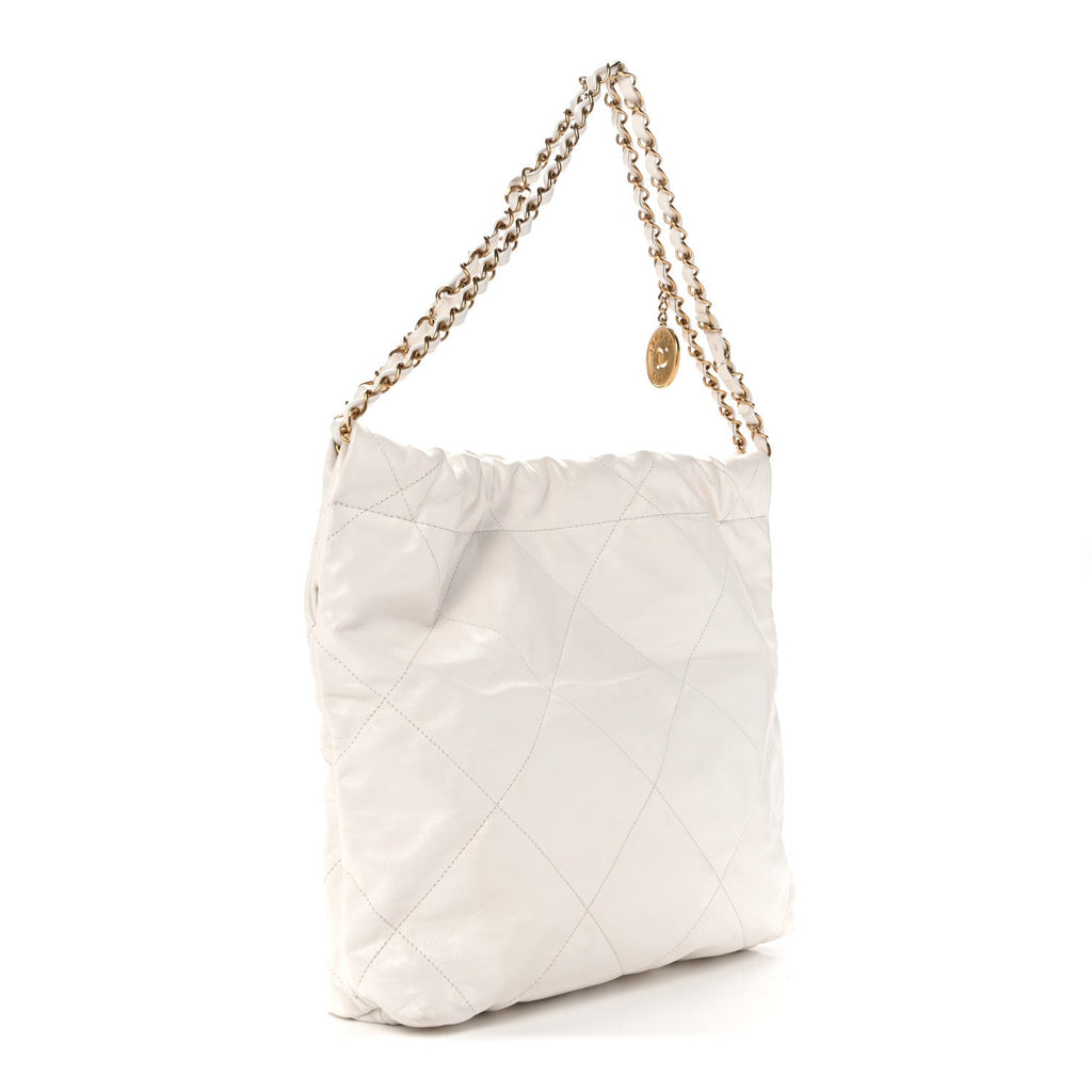 Shiny Calfskin Quilted Small Chanel 22 White